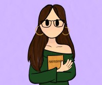 drawing of a girl with glasses and a notebook
